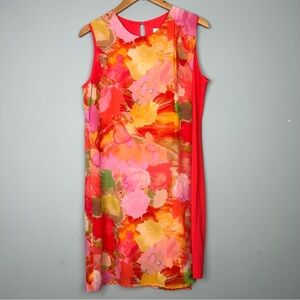 Scapa Lauren Perre sleeveless orange  floral print dress size XL keyhole back